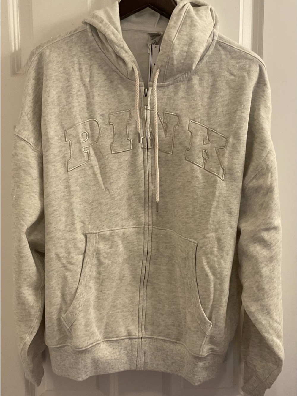 PINK Victoria’s Secret Campus Fleece Full Zip Hoodie - NWT - XL Snow Heather - Picture 2 of 9